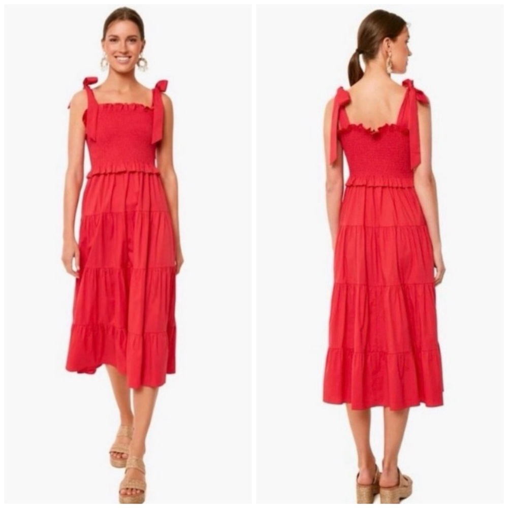 TUCKERNUCK ☆ Alannah Smocked Midi Dress ☆ Poppy Red